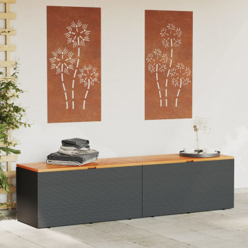 Ladă depozitare grădină negru 220x50x54cm poliratan lemn acacia - Img 3