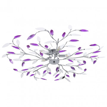 Lustră cu brațe tip frunze cristal acrilic violet 5 becuri E14