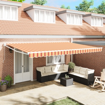 Marchiză retractabilă manuală portocalie și albă 500x300 cm - Img 1