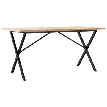Masă bucătărie, cadru X, 140x80x75,5 cm lemn masiv pin și fontă - Img 5
