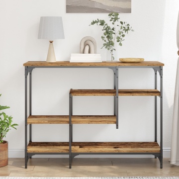 Masă Consolă Lemn Vechi 100x35x75 cm Lemn Ingineresc și Oțel - Img 4