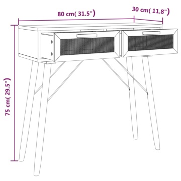 Masă consolă maro 80x30x75 cm lemn masiv pin și ratan natural - Img 6