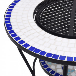 Masă cu vatră de foc, mozaic, albastru și alb, 68 cm, ceramică - Img 6