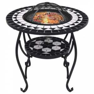 Masă cu vatră de foc, mozaic, negru și alb, 68 cm, ceramică - Img 3