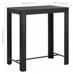 Masă de bar de grădină, negru, 100 x 60,5 x 110,5 cm, poliratan - Img 5