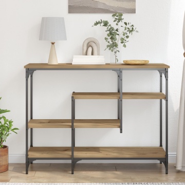 Masă de Consolă Artisan Stejar 100x35x75 cm Lemn Stratificat & Oțel - Img 4