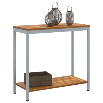 Masă de exterior Natural & Gri 35x80x75 cm Lemn și Oțel Solid - Img 3