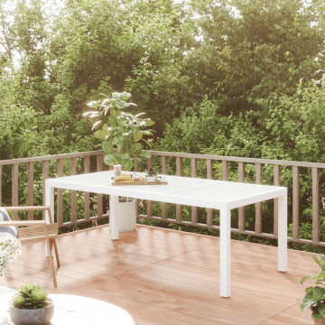 Masă de grădină, alb, 190x90x75 cm, sticlă securizată/poliratan - Img 1