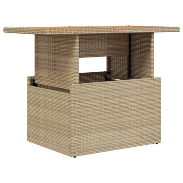Masă de grădină, bej, 100x55x73 cm, poliratan și lemn de acacia - Img 2