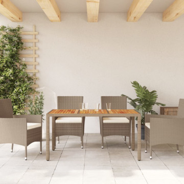 Masă de grădină, bej, 150x90x75 cm, poliratan și lemn acacia - Img 3
