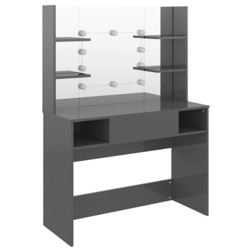Masă de machiaj cu lumini LED, gri lucios, 100x40x135 cm, MDF - Img 7