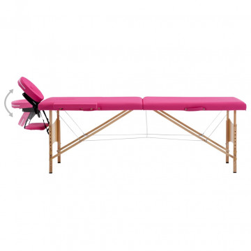Masă de masaj pliabilă, 2 zone, roz, lemn - Img 2