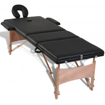 Masă de masaj pliabilă, 3 zone, negru, cadru din lemn - Img 7