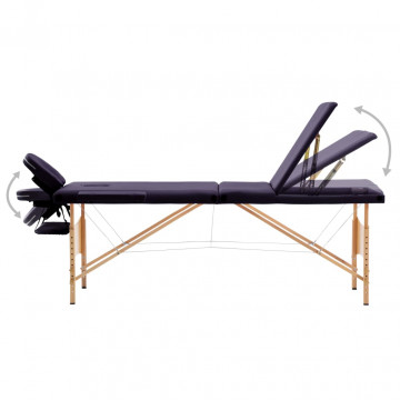 Masă de masaj pliabilă, 3 zone, violet, lemn - Img 2