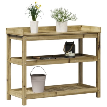 Masă de plantare cu rafturi, 108x45x86,5 cm, lemn pin tratat - Img 4
