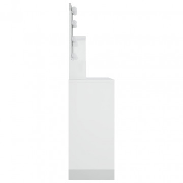 Masă de toaletă cu LED, alb extralucios, 86,5x35x136 cm - Img 5