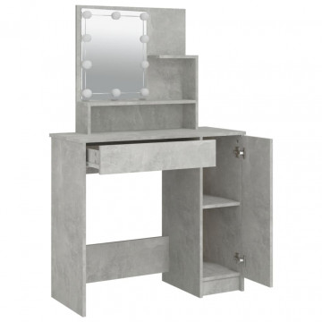 Masă de toaletă cu LED, gri beton, 86,5x35x141 cm - Img 4