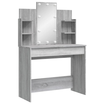 Masă de toaletă cu LED-uri, gri sonoma, 96x40x142 cm - Img 3
