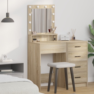 Masă de toaletă cu lumini LED, stejar sonoma, 50x41x135 cm - Img 1
