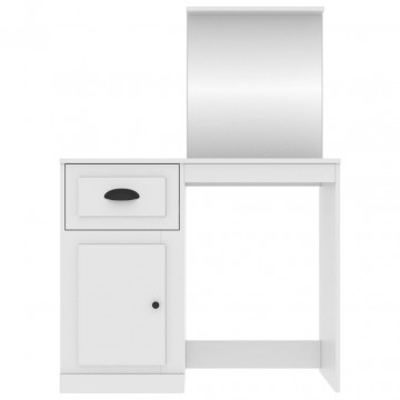 Masă de toaletă cu oglindă, alb, 90x50x132,5 cm, lemn prelucrat - Img 5