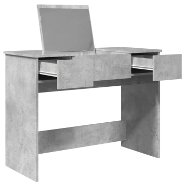 Masă de toaletă cu oglindă, gri beton, 100x45x76 cm - Img 4