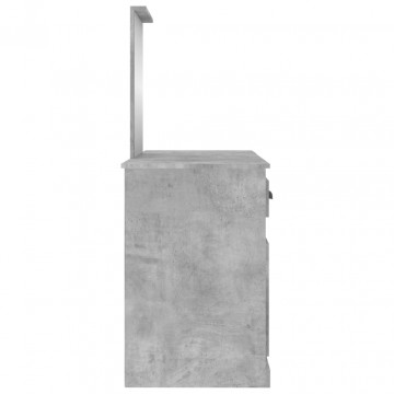 Masă de toaletă cu oglindă, gri beton, 130x50x132,5 cm - Img 6