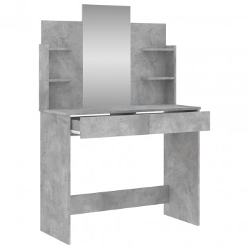 Masă de toaletă cu oglindă, gri beton, 96x39x142 cm - Img 8