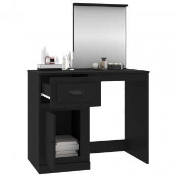 Masă de toaletă cu oglindă, negru 90x50x132,5 cm lemn prelucrat - Img 8