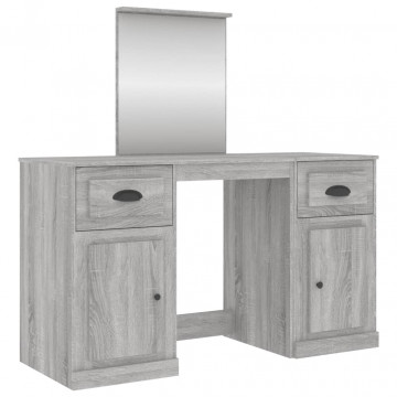 Masă de toaletă cu oglindă, sonoma gri, 130x50x132,5 cm - Img 2