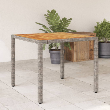 Masă grădină, blat din lemn acacia gri 90x90x75 cm poliratan - Img 1