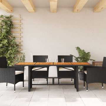 Masă grădină blat din lemn acacia, negru 190x80x74 cm poliratan - Img 3