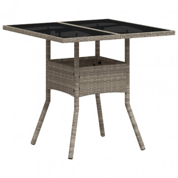 Masă grădină blat din sticlă gri deschis 80x80x75 cm poliratan - Img 2
