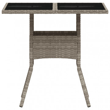 Masă grădină blat din sticlă gri deschis 80x80x75 cm poliratan - Img 8