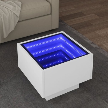 Masă laterală cu LED, alb, 40x40x30 cm, lemn prelucrat - Img 1