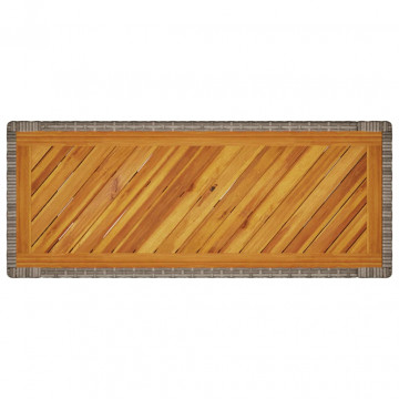 Masă laterală de grădină blat lemn, gri, 100x40x75 cm poliratan - Img 6