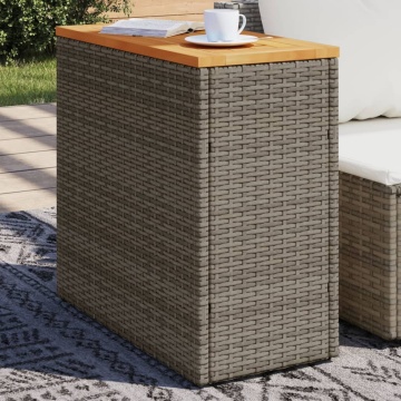 Masă laterală de grădină blat lemn gri 58x27,5x55 cm poliratan - Img 1