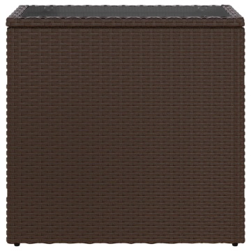 Masă laterală grădină, blat sticlă, maro 58x27,5x55cm poliratan - Img 7