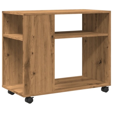 Masă laterală roți stejar artizanal 70x35x60 cm lemn prelucrat - Img 2