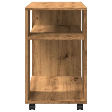 Masă laterală roți stejar artizanal 70x35x60 cm lemn prelucrat - Img 5