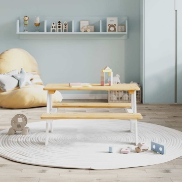 Masa pentru copii cu banci IRUN alb 90x79,5x50cm lemn masiv - Img 3