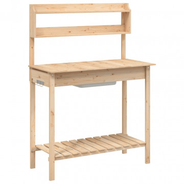 Masă plantare cu chiuvetă, 147,5x44x139,5 cm, lemn masiv brad - Img 2