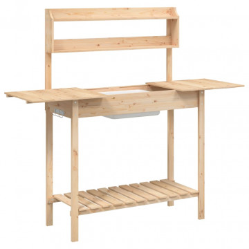 Masă plantare cu chiuvetă, 147,5x44x139,5 cm, lemn masiv brad - Img 5