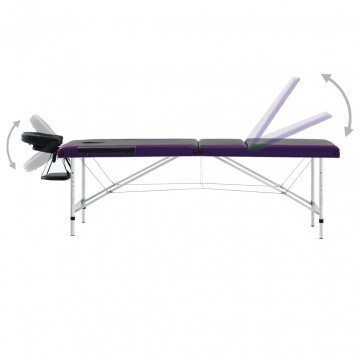 Masă pliabilă de masaj, 3 zone, negru și violet, aluminiu - Img 3