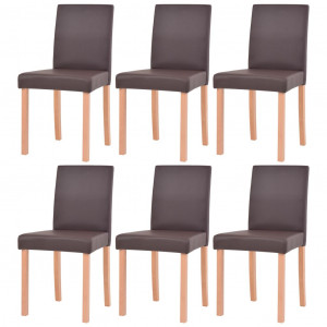 Masă și scaune 7 piese, piele artificială, stejar, maro - Img 8