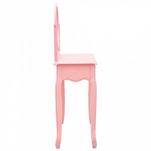 Masă toaletă cu taburet, roz, 65x36x128 cm, lemn paulownia, MDF - Img 8
