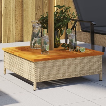 Mască suport umbrelă de soare, bej 70x70x25 cm poliratan/acacia - Img 1