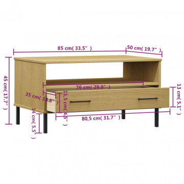 Măsuță cafea picioare metalice maro 85x50x45cm lemn masiv OSLO - Img 7