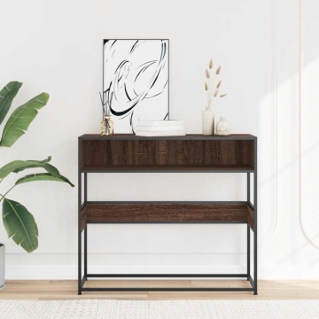 Măsuță consolă, stejar maro, 90x35x80 cm, lemn prelucrat - Img 3