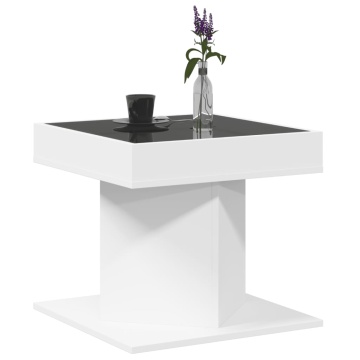 Măsuță de cafea cu LED, alb, 50x50x45 cm, lemn prelucrat - Img 8