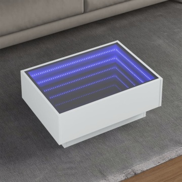 Măsuță de cafea cu LED, alb, 70x50x30 cm, lemn prelucrat - Img 1